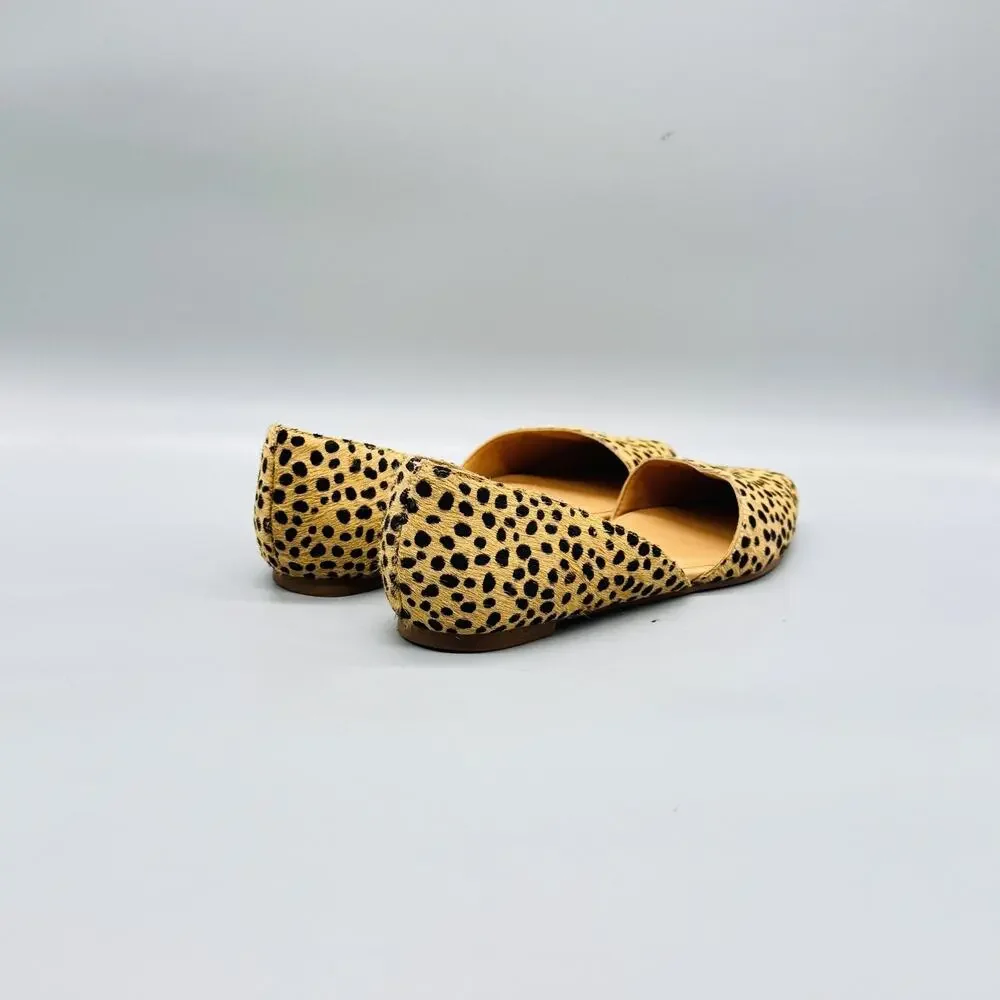 J Crew Shoes Womens 6.5 Beige Leather Leopard Calf Hair D'Orsay Flats Slip On